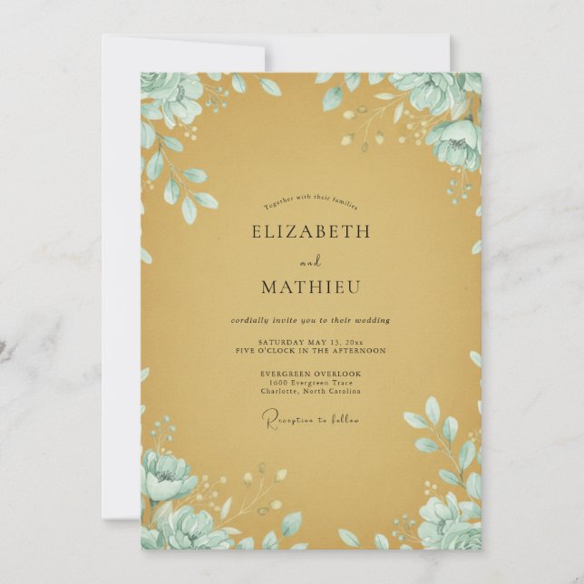 Invitation Noces Feuillues de Menthe Botanique Moutarde (Devant)