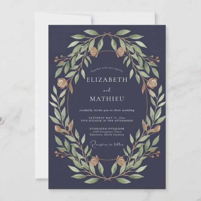 Invitation Noces Feuillues de Slate Doré (Devant)