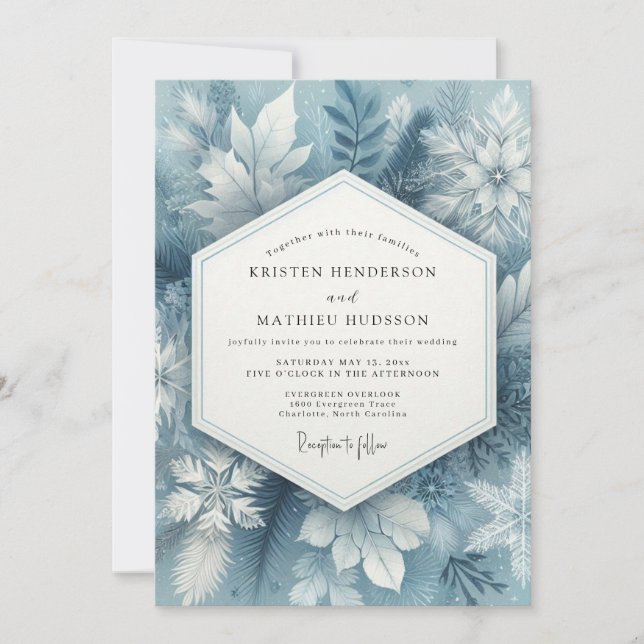 Invitation Noces Fleur Bleue Ardoise Givrée (Devant)