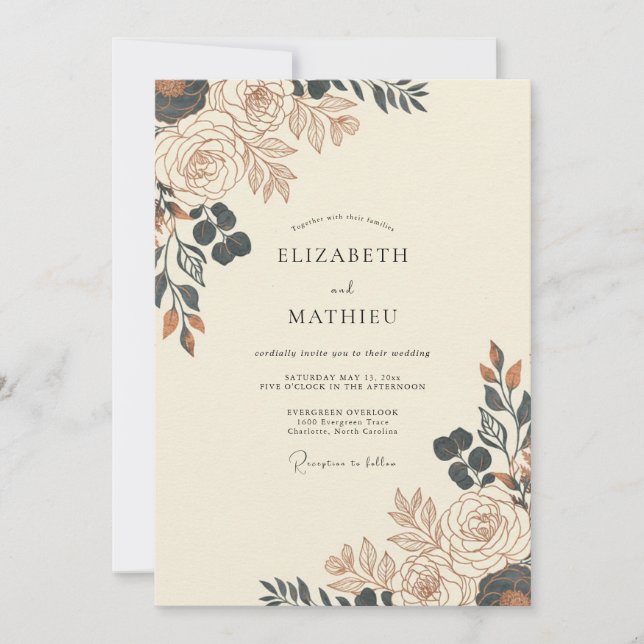 Invitation Noces Fleur d'Automne Ocre (Devant)