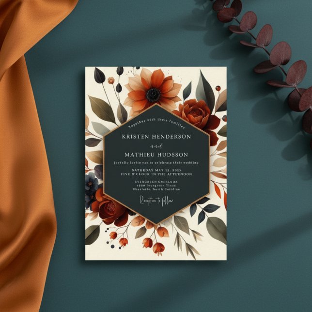 Invitation Noces Fleur d'Automne Sienne (Créateur téléchargé)