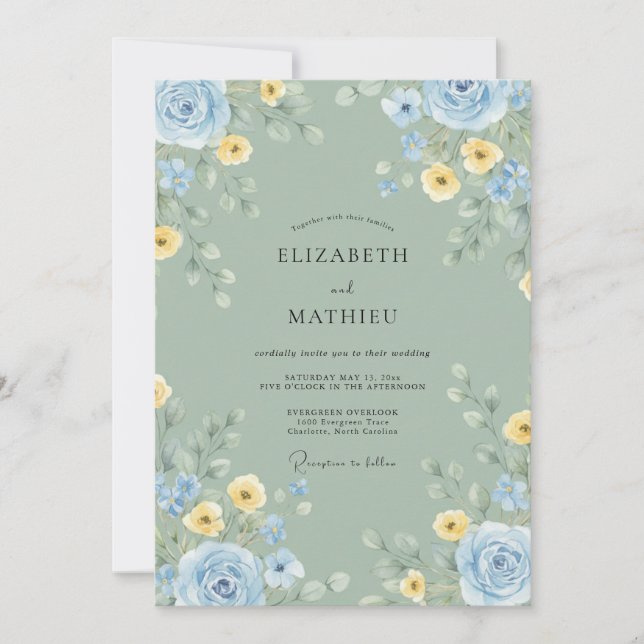 Invitation Noces Fleur de Beurre Celadon (Devant)