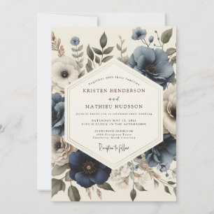 Invitation Noces Fleur de Bleu Ardoise Antique
