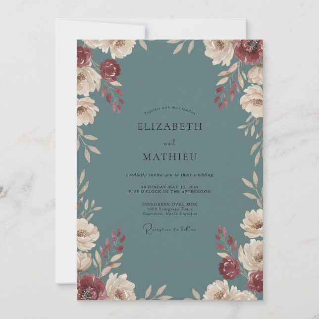 Invitation Noces Fleur de Slate Crimson (Devant)