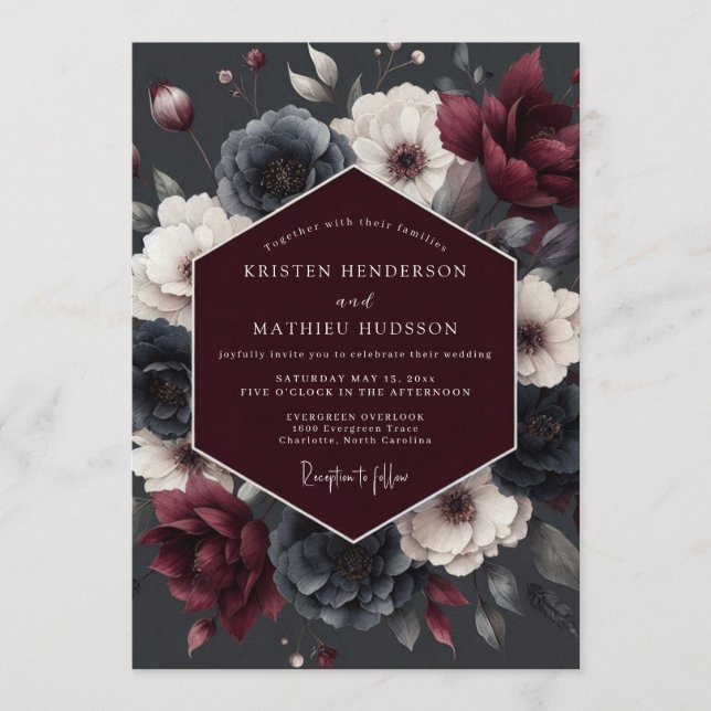Invitation Noces Fleur de Vesper Ardoise Bourgogne (Devant)
