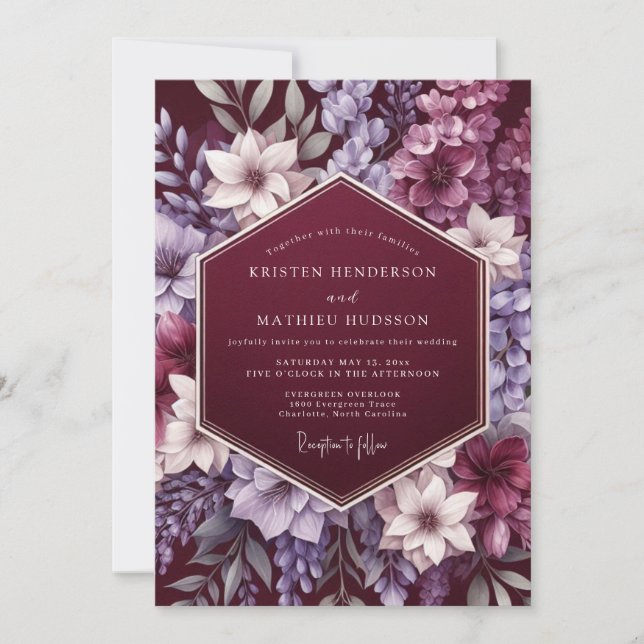 Invitation Noces Fleur Garnet Majestic (Devant)