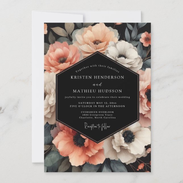 Invitation Noces Fleuraison Nocturne Rosée (Devant)