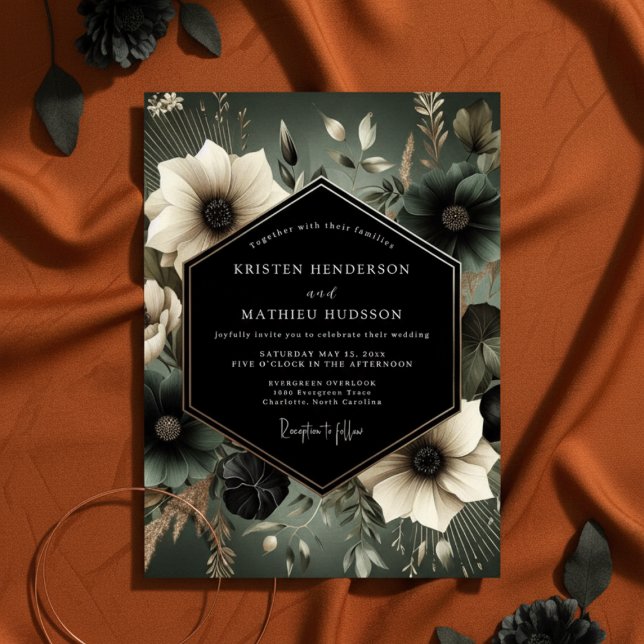 Invitation Noces Fleurie Ardoise Humeur (Créateur téléchargé)