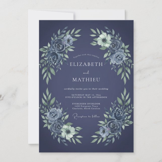 Invitation Noces Fleurie Argent Clair (Devant)