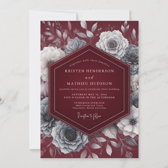 Invitation Noces Fleurie Argentée de Bourgogne (Devant)