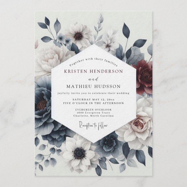 Invitation Noces Fleurie Burgundy Slate (Devant)