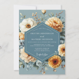Invitation Noces Fleurie de Slate Blue Golden Bloom