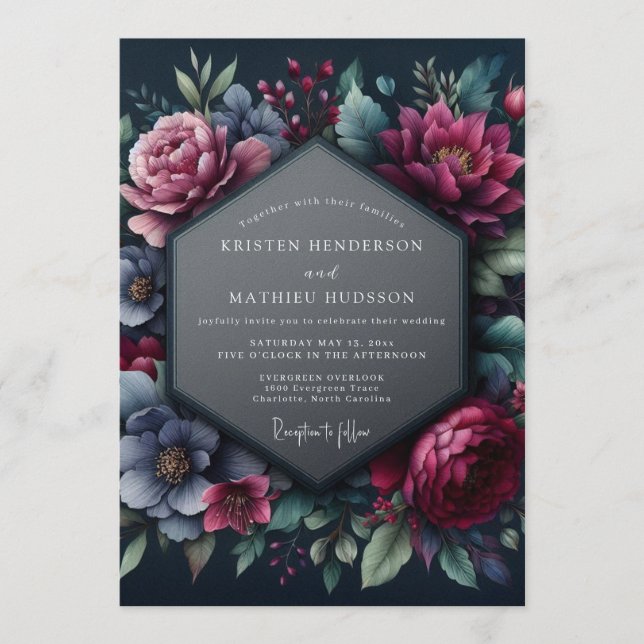 Invitation Noces Fleurie de Sureau Slate (Devant)
