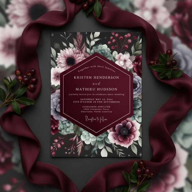 Invitation Noces Fleurie Opulente de Bourgogne (Créateur téléchargé)