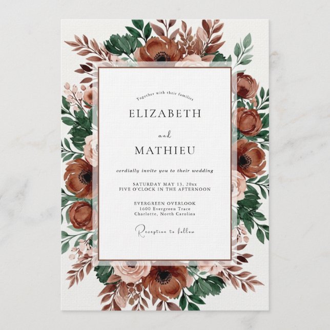 Invitation Noces Fleurie Sienne (Devant)