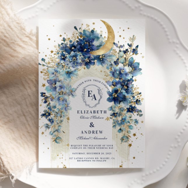 Invitation Noces Fleuries de Lune Dorée et de Minuit (Créateur téléchargé)
