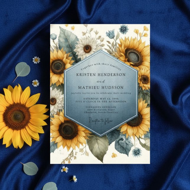 Invitation Noces Fleuries Jaune Doré Romantique (Créateur téléchargé)