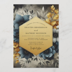 Invitation Noces Fleuries Slate & Or