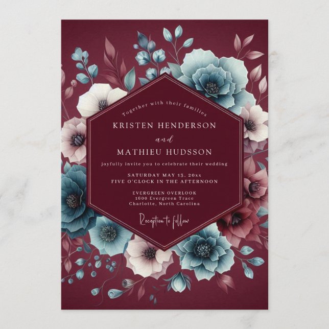 Invitation Noces Fleuris Garnet Slate Moody Bloom (Devant)