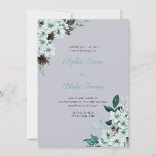 Invitation Noces Fleurs Vertes Rustiques Bohème Nuage Gris