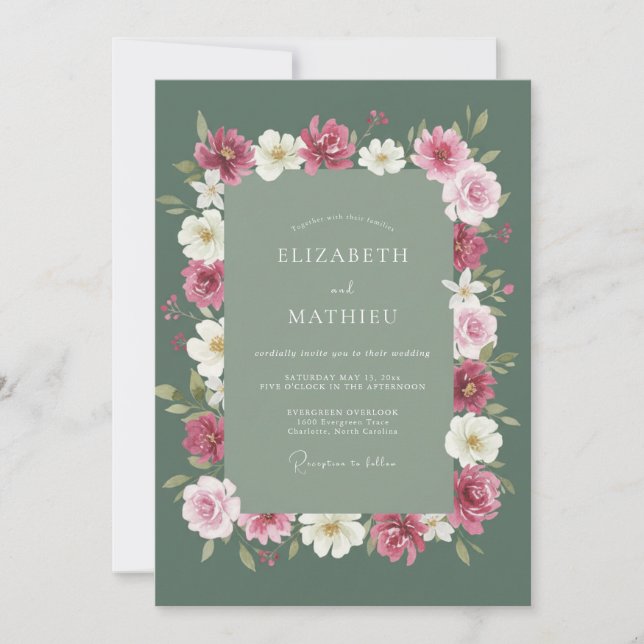 Invitation Noces Floraison Rustique Vert Sauge (Devant)