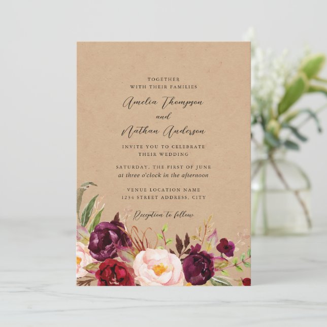 Invitation Noces Florales Botaniques Rustiques de Bourgogne (Debout devant)