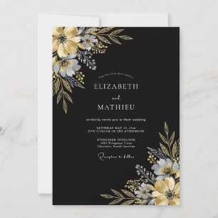 Invitation Noces Florales Fantaisie Or Noir