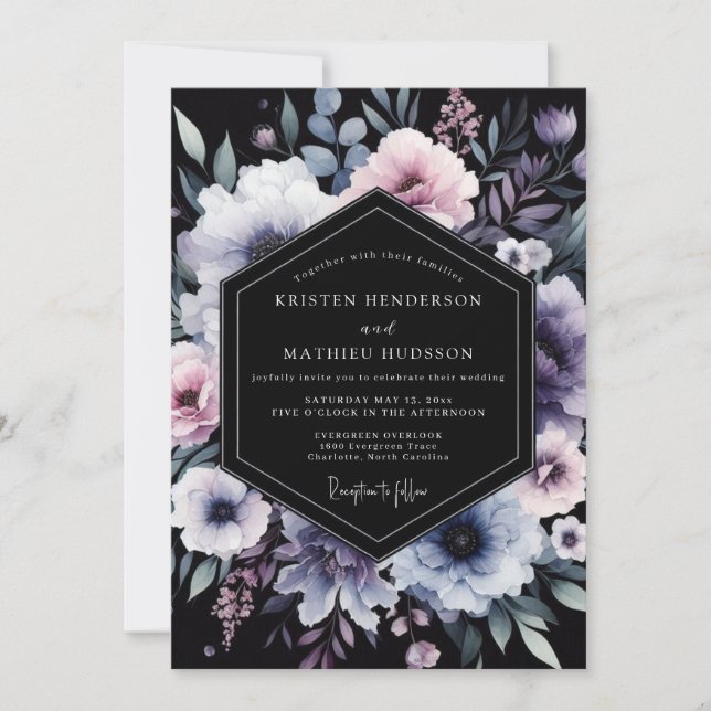Invitation Noces Florales Nocturne Pervenche (Devant)