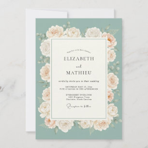 Invitation Noces Florales Vert Mousses Romantiques