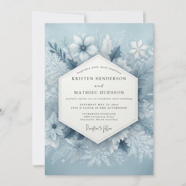 Invitation Noces givré bleu ardoise (Devant)
