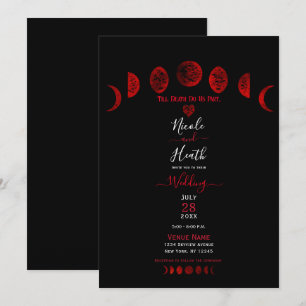 Invitation Noces gothiques aux phases de lune rouge foncé et