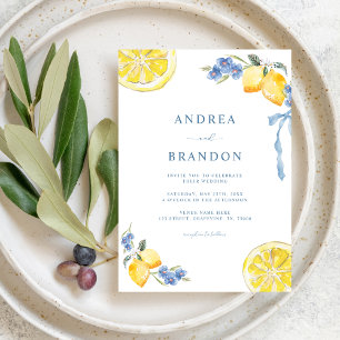 Invitation Noces italiennes avec QR Code et rubans bleus et c