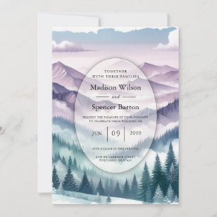 Invitation Noces Lavande givré dans la brume alpine