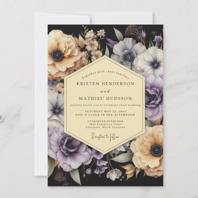 Invitation Noces Lavande Or Nocturne (Devant)