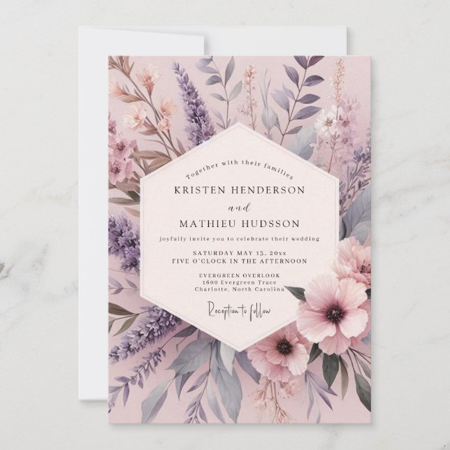 Invitation Noces Lilac Misty Flora (Devant)