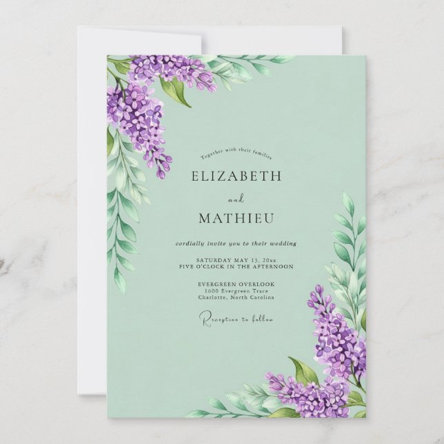 Invitation Noces Lilac Pittoresque Vert Menthe (Devant)