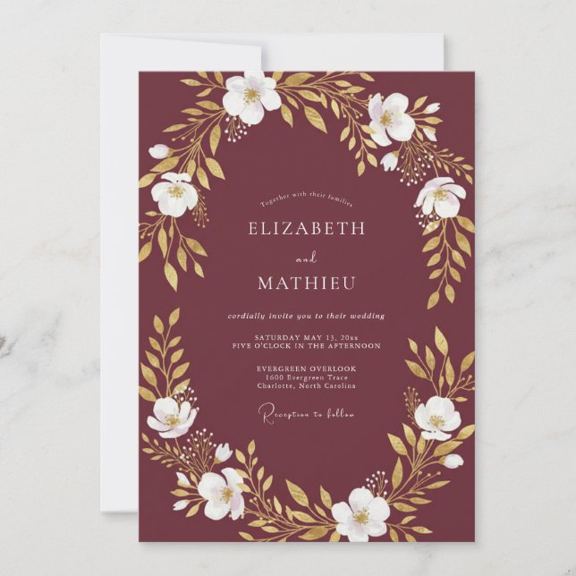 Invitation Noces Magnolia Or Mûre (Devant)