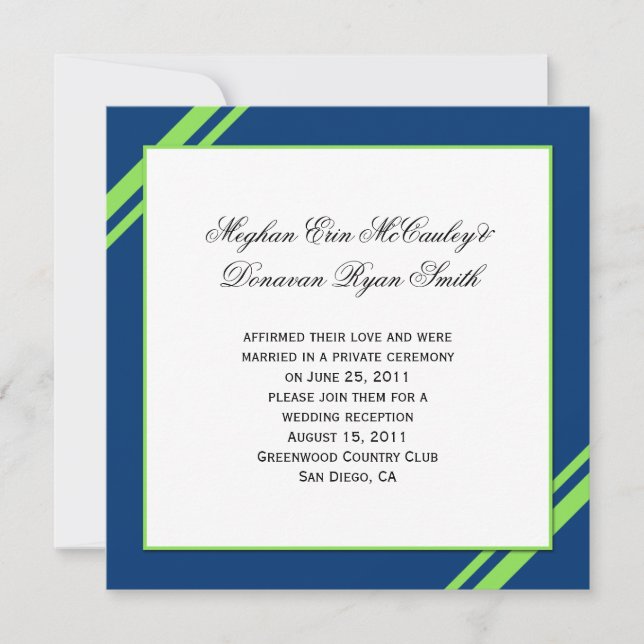 Invitation Noces mariés rayures bleu marine vert citron (Devant)