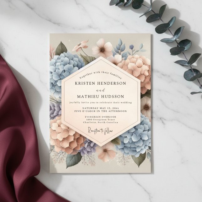 Invitation Noces Murmures Floraux Bleu Clair (Créateur téléchargé)