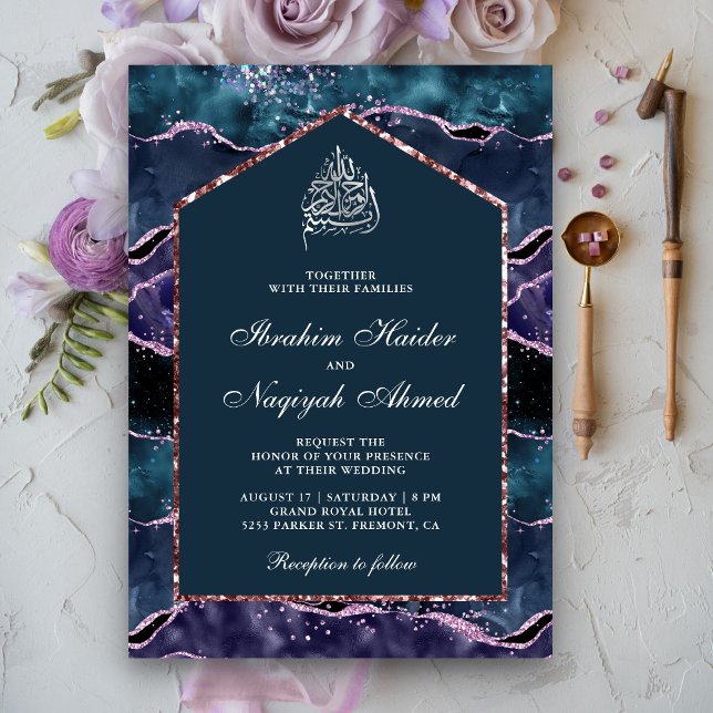 Invitation Noces Musulmanes Arc de Marbre d'agate Violet Bleu (Créateur téléchargé)