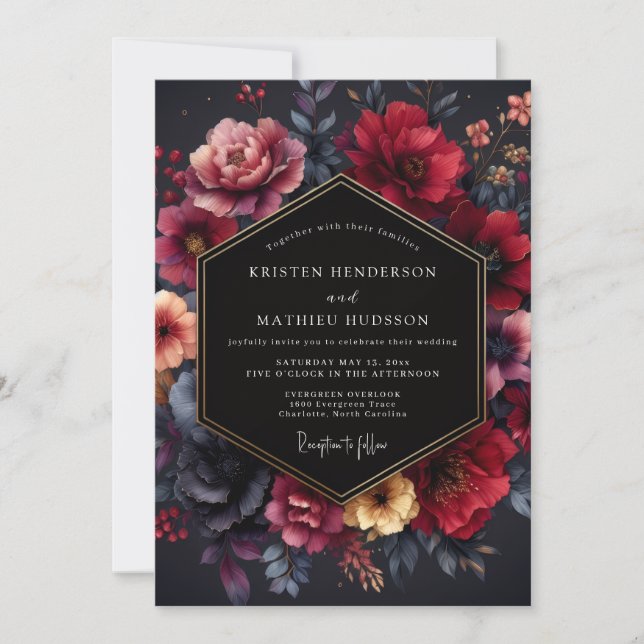 Invitation Noces Nocturne Florale Bourguignonne (Devant)