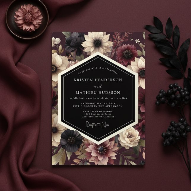Invitation Noces Nocturne Florale en Bourgogne (Créateur téléchargé)