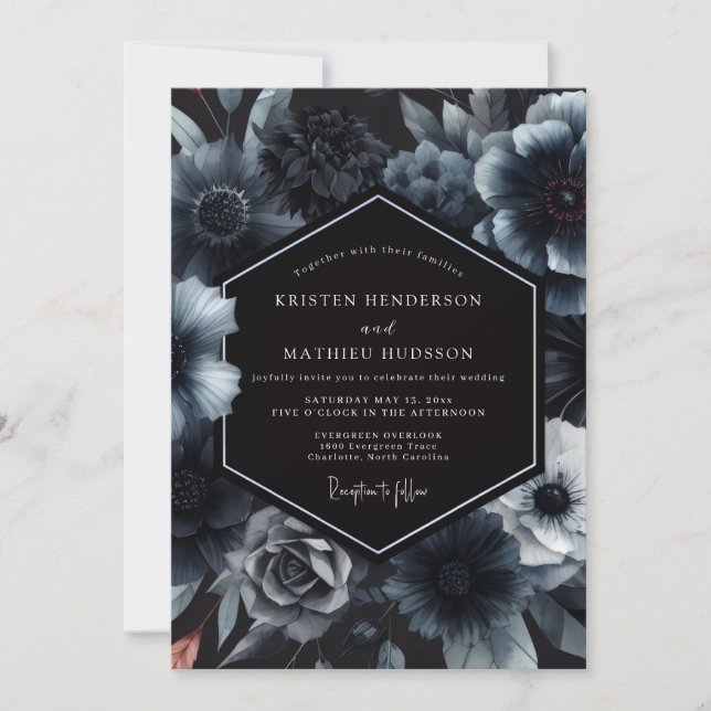 Invitation Noces Nocturne Florale Indigo Humeur (Devant)