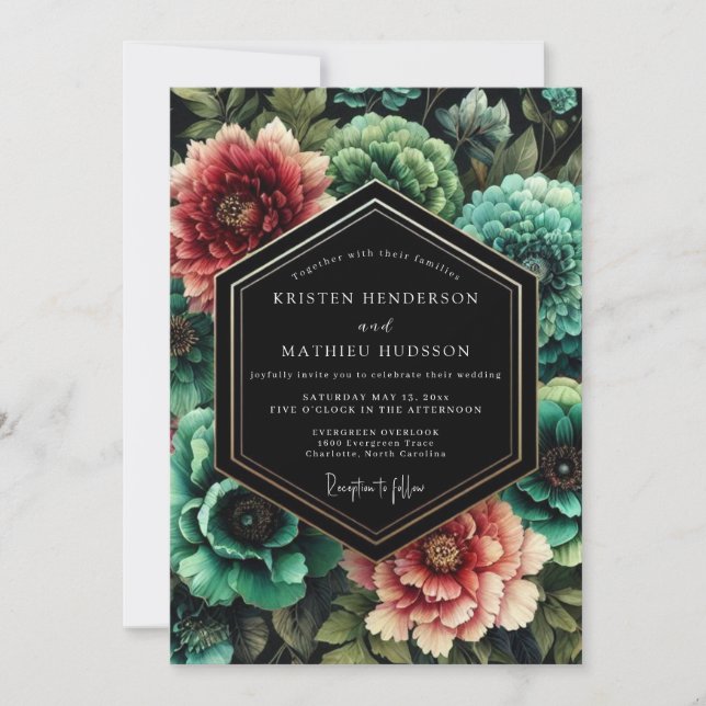 Invitation Noces Nocturne Florale Sarcelle (Devant)