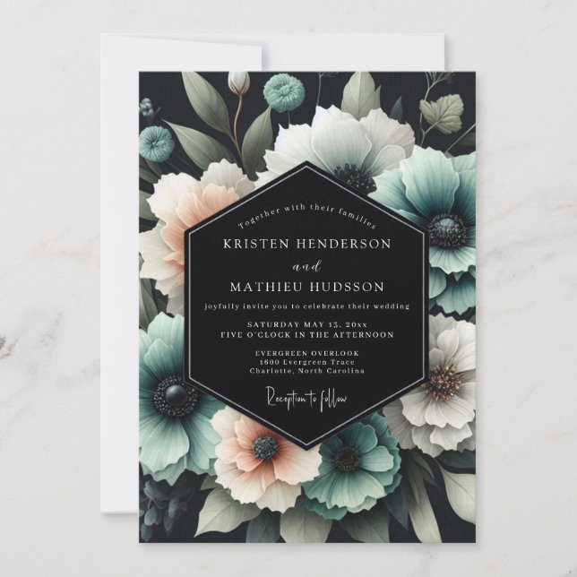 Invitation Noces Nocturne Teal Bloom (Devant)