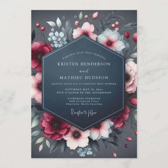 Invitation Noces Nocturnes en Ardoise et Bourgogne (Devant)
