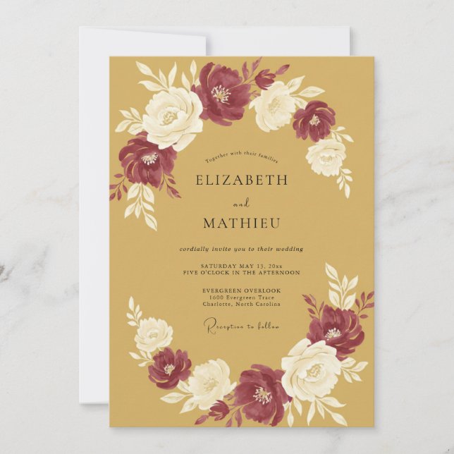 Invitation Noces Ochre Bourgogne Ranunculus Eucalyptus (Devant)