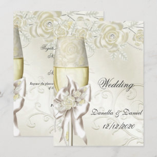 Invitation Noces Or Crème Perle Floral Roses 2