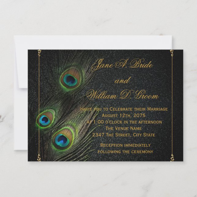 Invitation Noces Paon Or Noir (Devant)