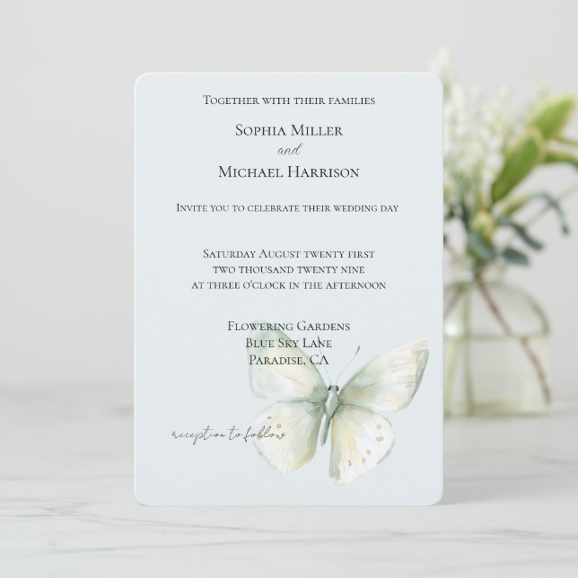 Invitation Noces Papillon Menthe (Debout devant)